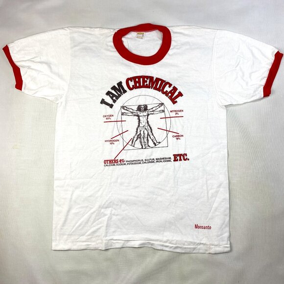 RARE NEW Monsanto I AM CHEMICAL Vintage Tshirt! SINGLE STITCH 70s 80s Sz Lrg - Picture 1 of 11